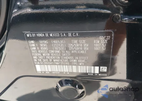 2022 Honda Hr-V 2Wd Sport из США, поврежденный, VIN 3CZRU5H17NM735286